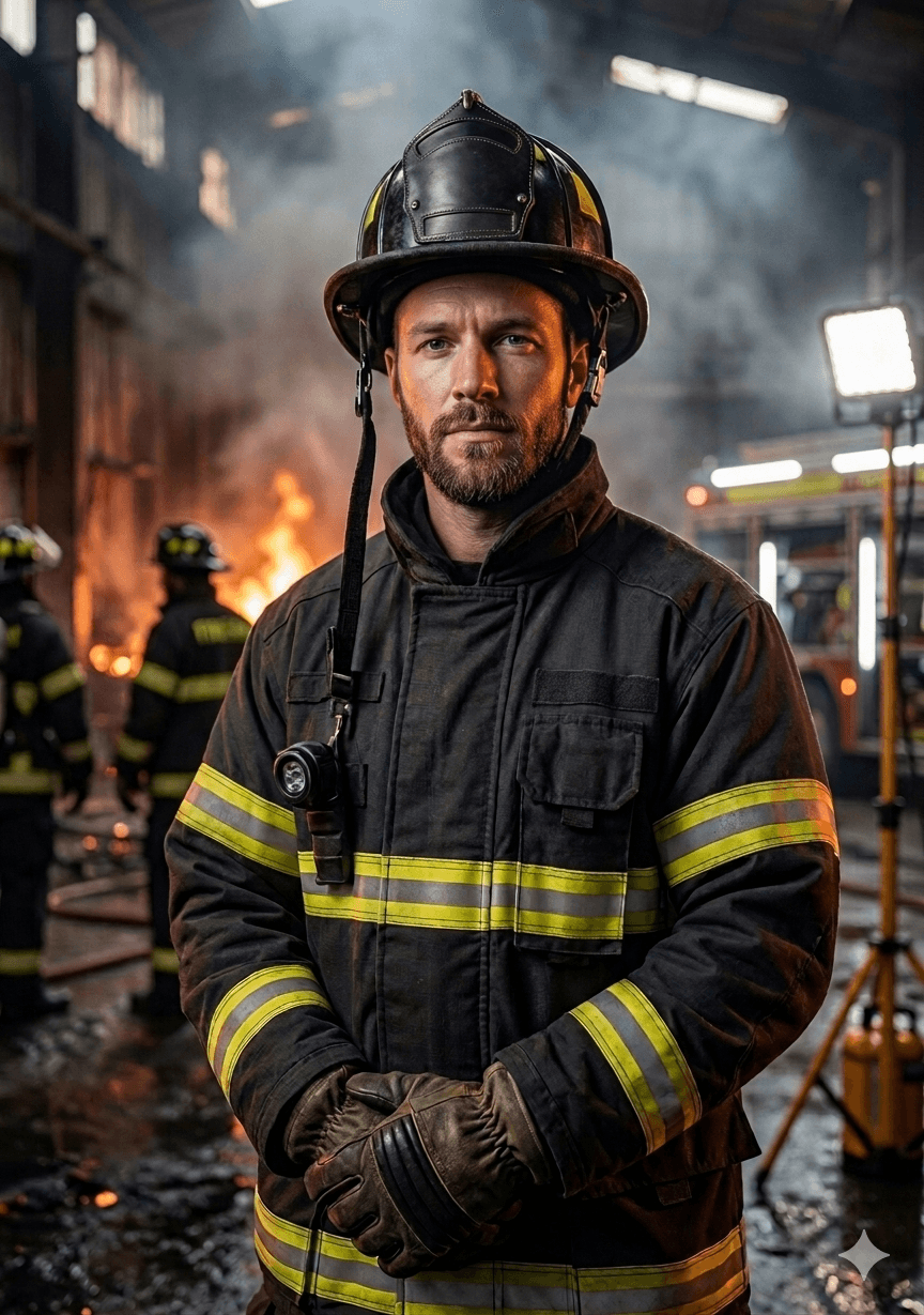 A member of the fire fighting and rescue team
